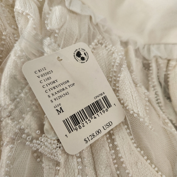 Free People Xandra Top in Ivory Strapless Beaded with Sequin Trim Women's Medium - Picture 7 of 13